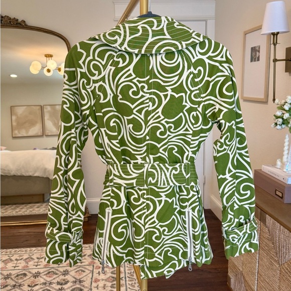 Millard Fillmore Green Ivory Retro Abstract Trench Style Short Jacket- Size XS - Picture 3 of 8